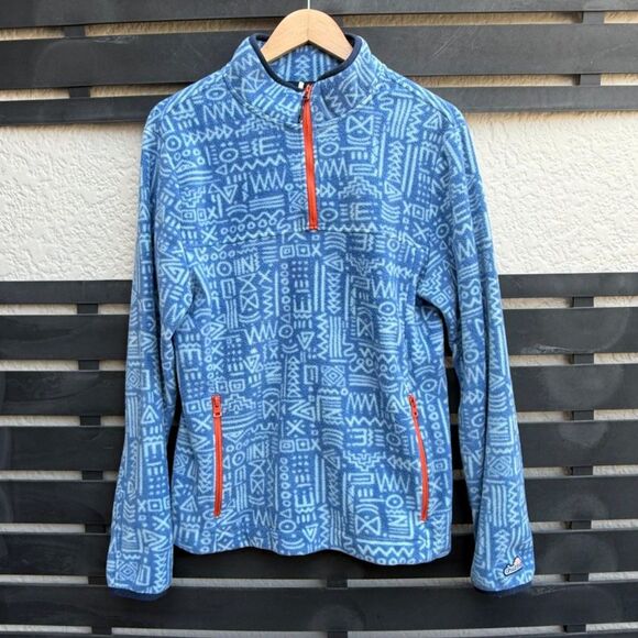 Chubbies The Sketch Fleece Quarter Zip Pullover in Blue Geometric Print | Medium - Picture 1 of 7